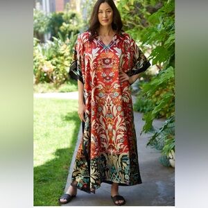 Winlar red black long satin floral kaftan/caftan
